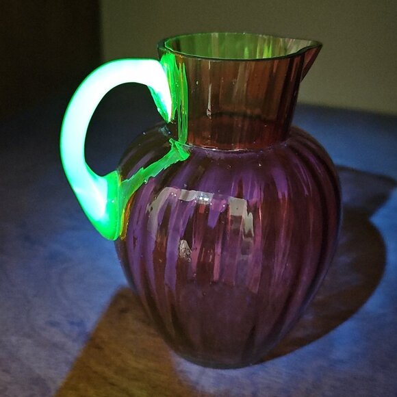 Uranium Glass Handle Cranberry Glass 1890s Collectible English Decanter Wow! - Picture 2 of 13